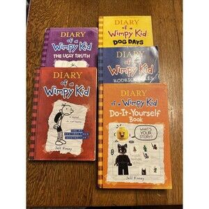 DIARY OF A WIMPY KID Lot of 5 Books by Jeff Kinney Printed in USA 4 PB 1 HB